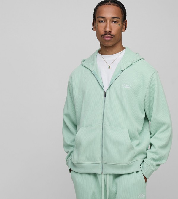 Country Club Rib Zip-Through Oversized Hooded Jacket