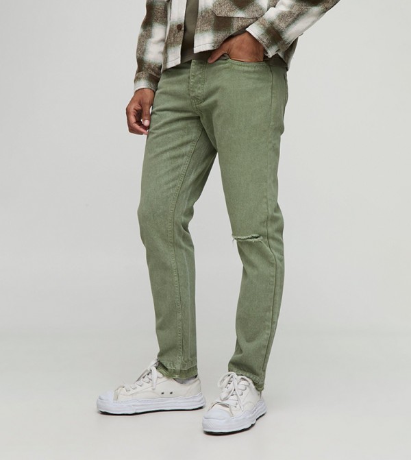 Slim Fit Subtle Ripped Tinted Jeans with Let Down Hem