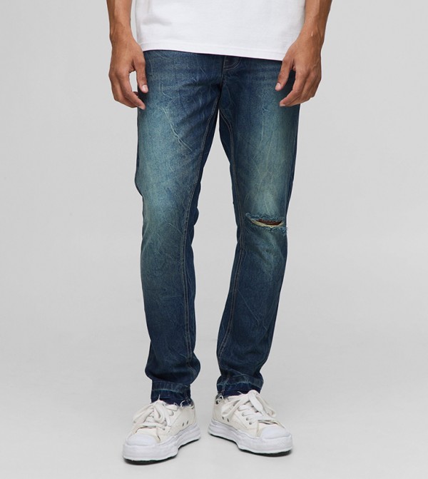 Slim Fit Subtle Ripped Tinted Jeans with Let Down Hem