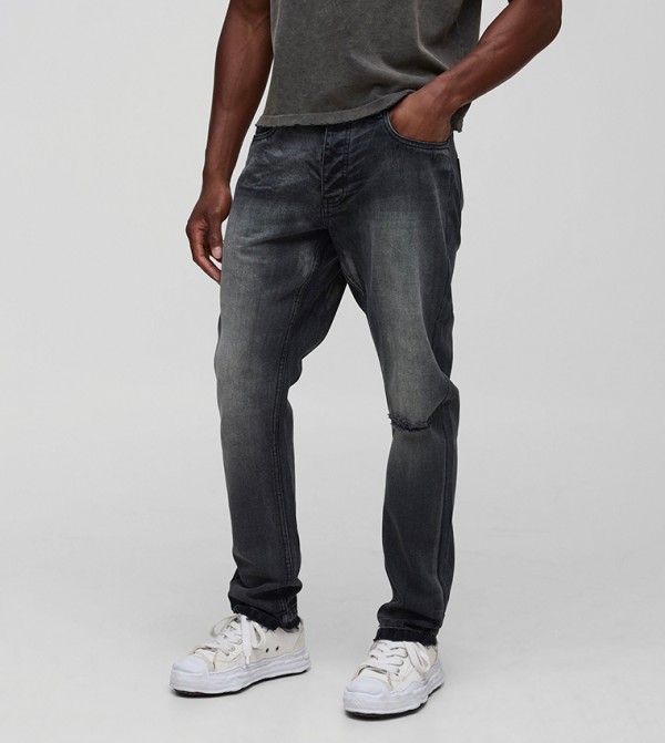 Slim Fit Subtle Ripped Tinted Jeans with Let Down Hem
