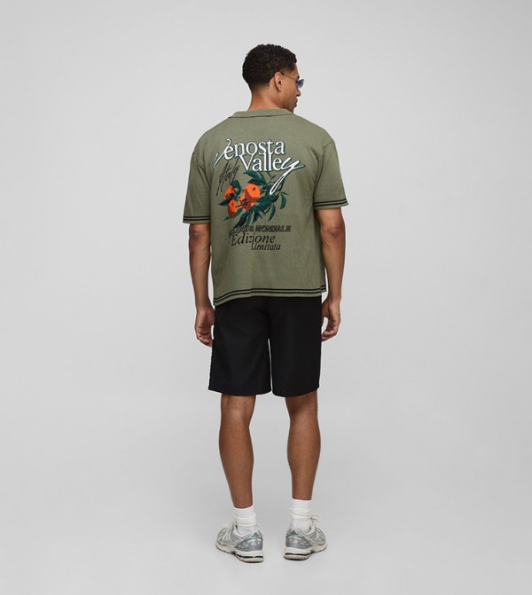 Jacquard Back Graphic Relaxed Fit Knitted Shirt