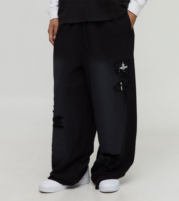 Washed Faux Boxer Wide Leg Sweatpants