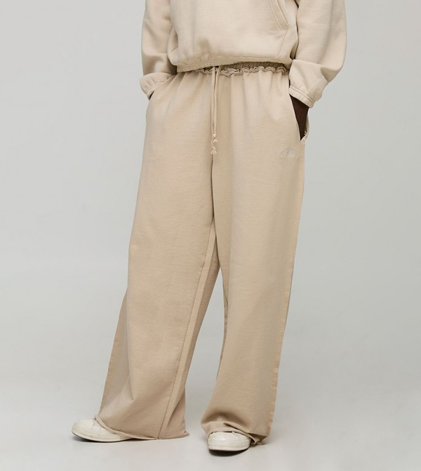 Loopback Script Embroidered Raw Hem Extreme Wide Leg Sweatpants