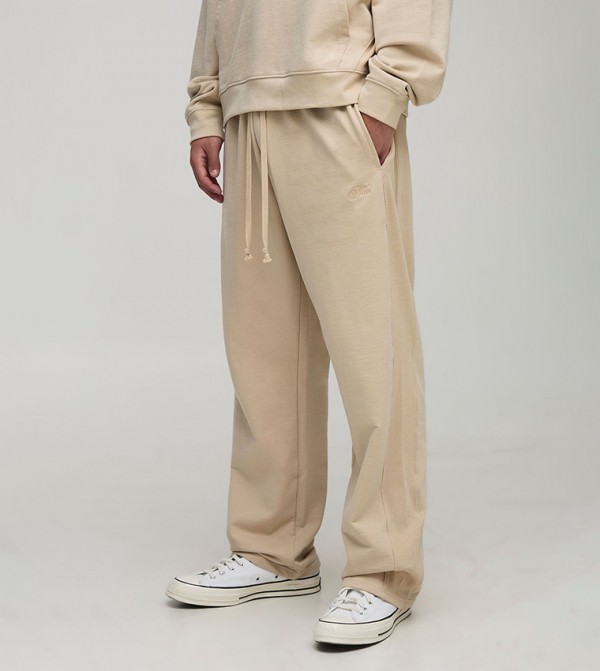 Loopback Script Embroidered Ribbed Panel Sweatpants
