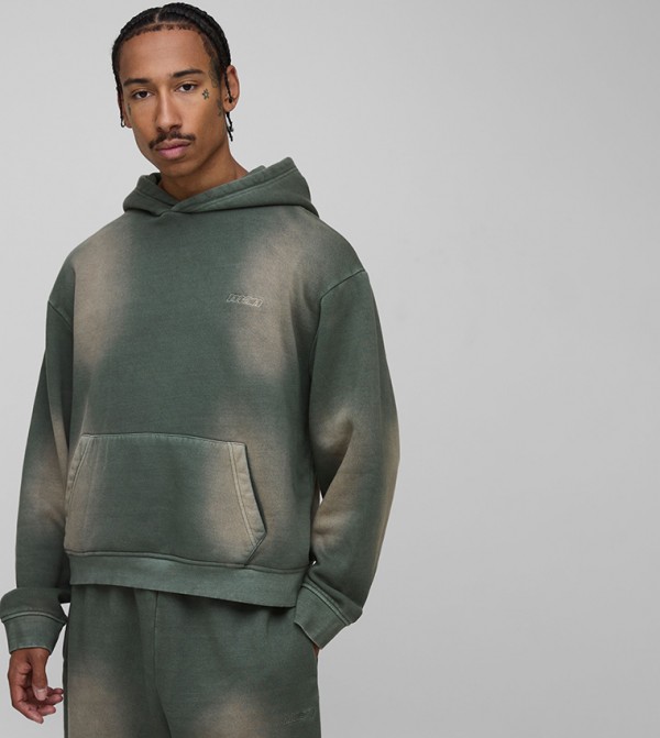 Spray Wash Embroidered Oversized Hoodie