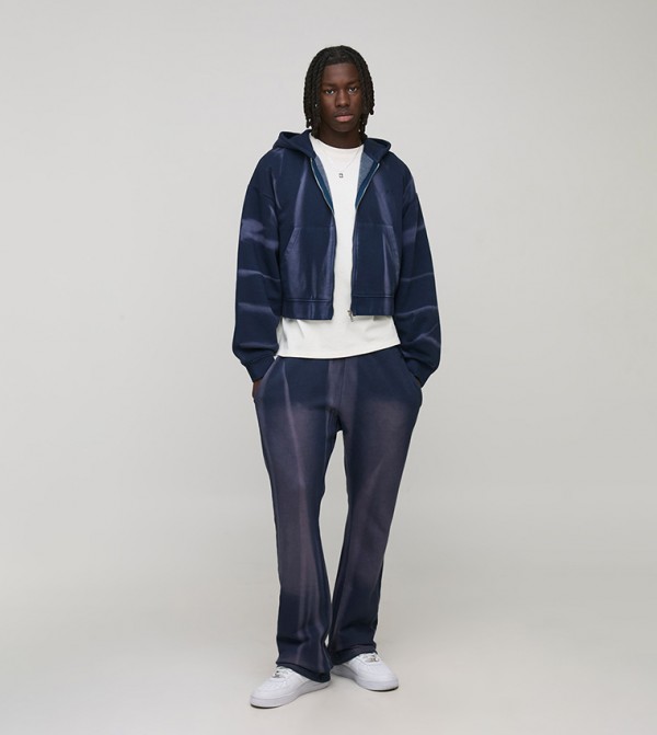 Shrunken Streak Embroidered Zip-Through Hooded Jacket