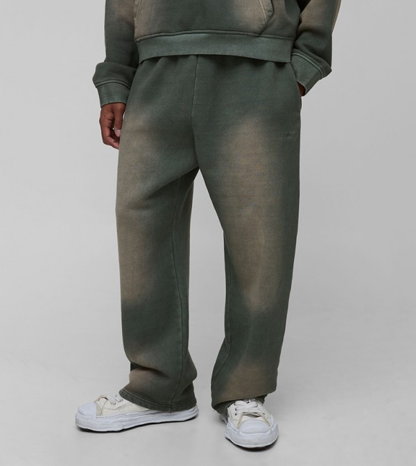 Spray Wash Embroidered Drop Crotch Baggy Fit Sweatpants