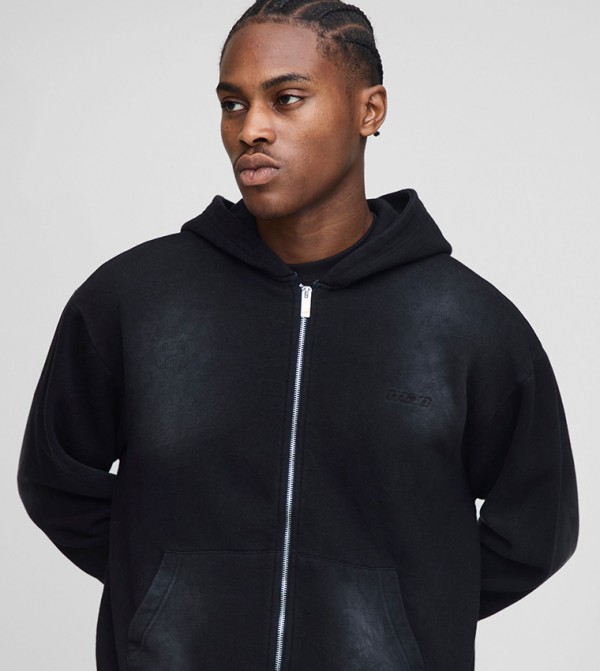 Spray Wash Double Ended Zip Through Oversized Hooded Jacket