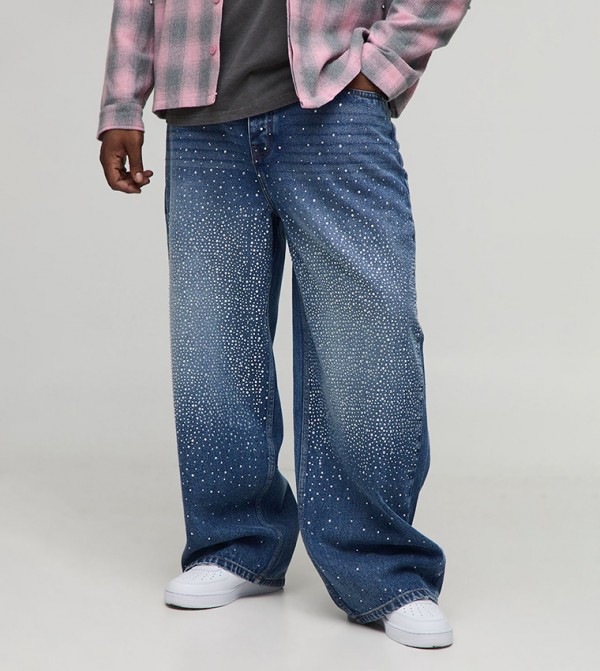 بنطل جينز مريح للمقاسات الواسعة والطويلة 