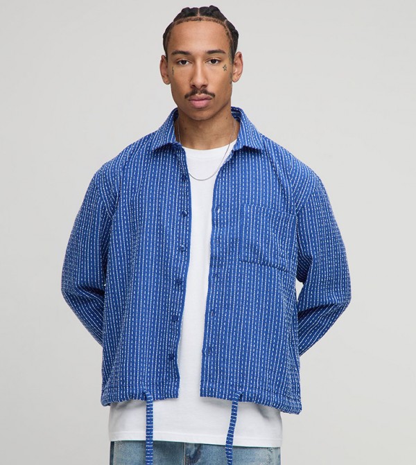 Boucle Bungee Hem Checkered Oversized Overshirt