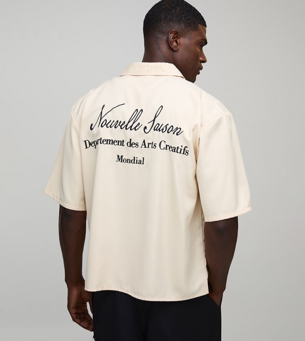 Short Sleeves Embroidered Soft Twill Oversized Shirt