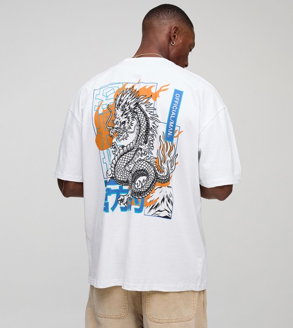 Dragon Printed Crew Neck Oversized T-Shirt