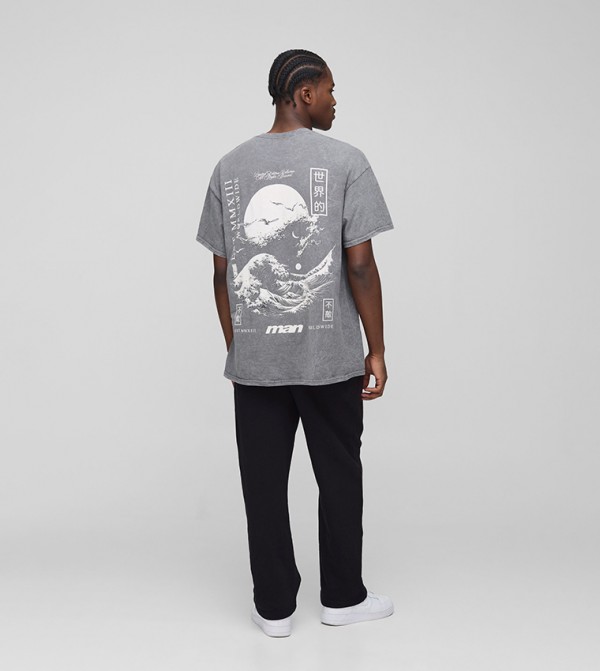 Stencil Mountain Graphic Printed Oversized T-Shirt