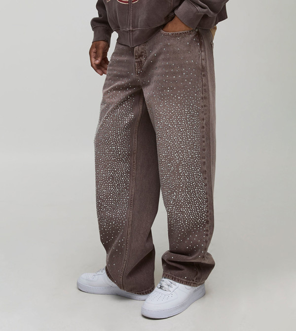Overdyed Rhinestone Relaxed Fit Jeans
