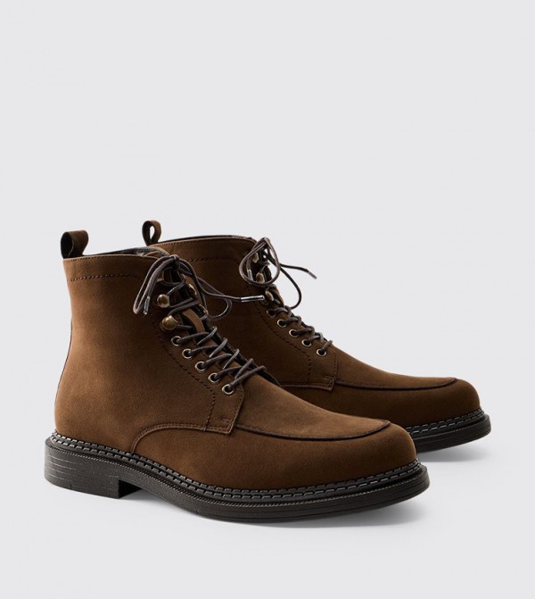 Faux Suede Chunky Sole Hiking Detail Boots