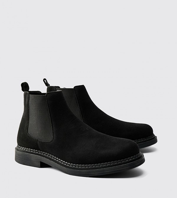 Faux Suede Stitch Detail Chelsea Boots