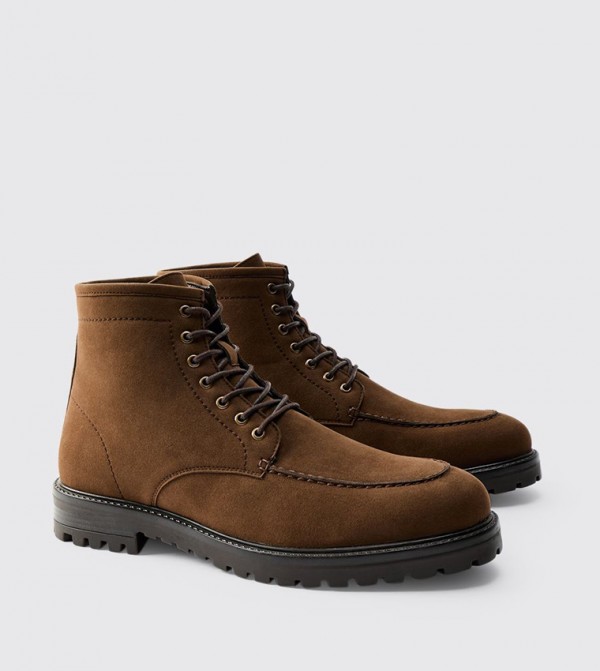 Faux Suede Track Sole Lace Up Boots