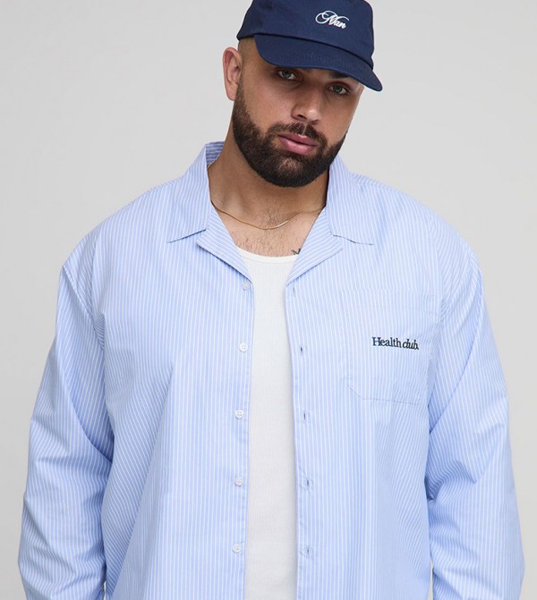 Health Club Striped Long Sleeves Oversized Shirt