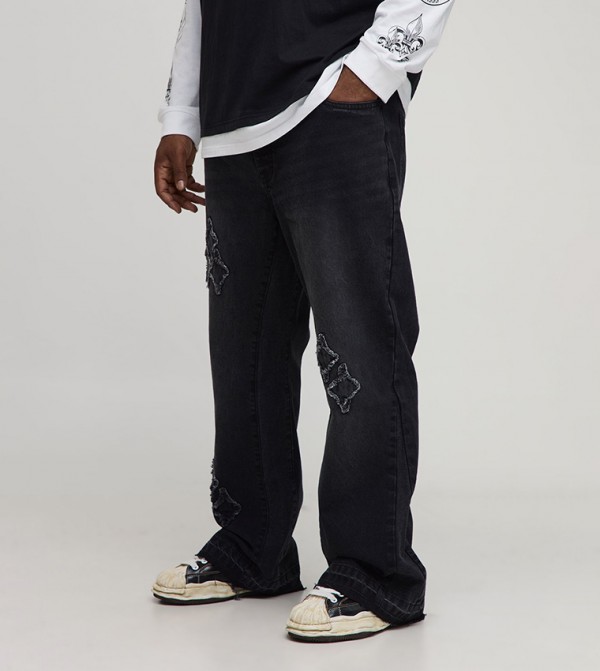 Applique Gusset Panel Slim Fit Flared Jeans