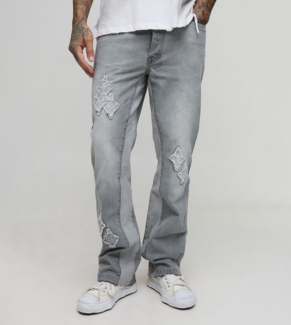 Tall Appliqued Gusset Panel Slim Flared Jeans
