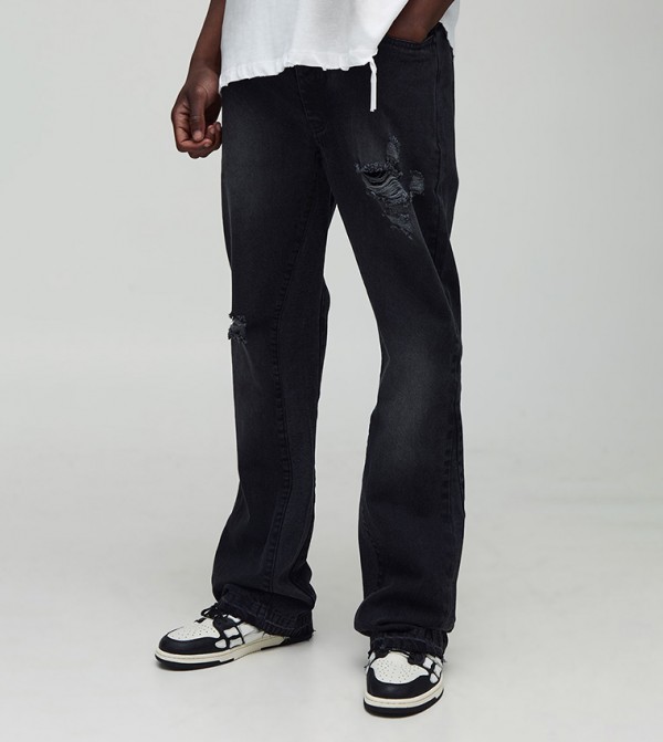 Tall Gusset Detail Distressed Panel Slim Flared Jeans