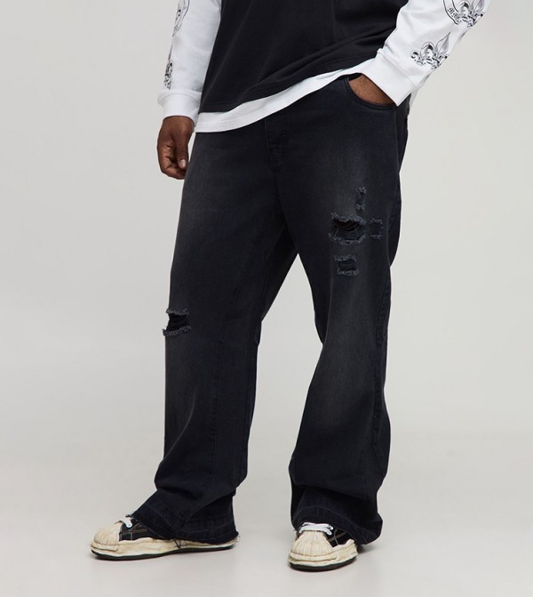 Gusset Detail Distressed Panel Slim Fit Flared Jeans