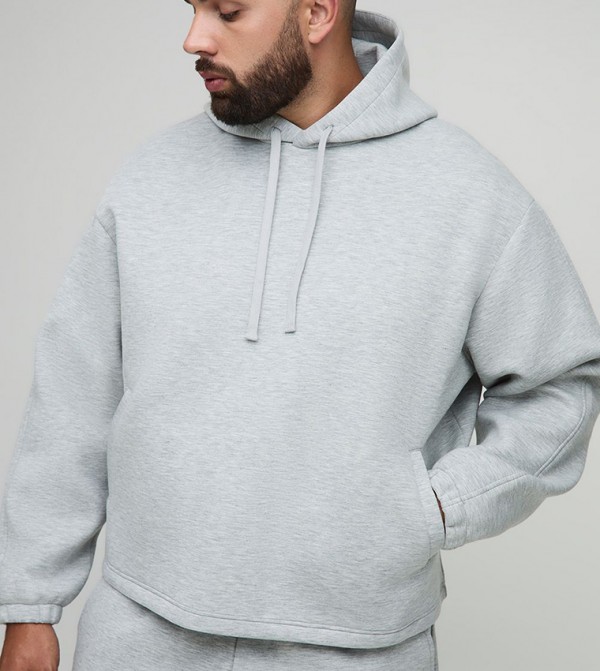 Marl Heavyweight Scuba Flat Knit Drawcord Oversized Hoodie