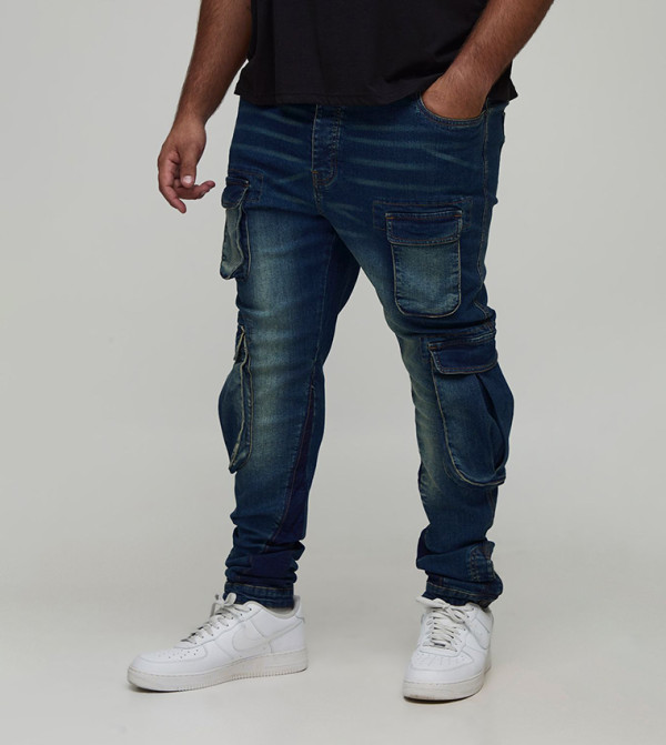 Gusset Multi Cargo Pocket Stacked Skinny Fit Jeans