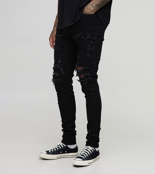 Tall Paint Splatter Distressed Skinny Fit Jeans