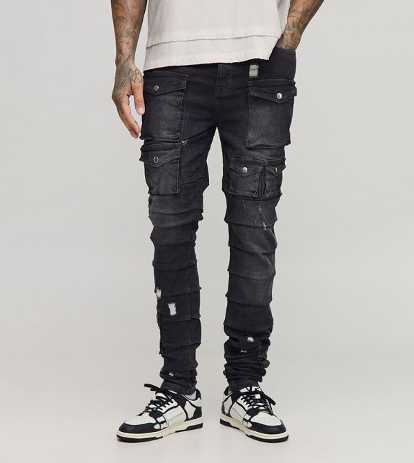 Tall Stacked Skinny Fit Multi Pocket Cargo Jeans