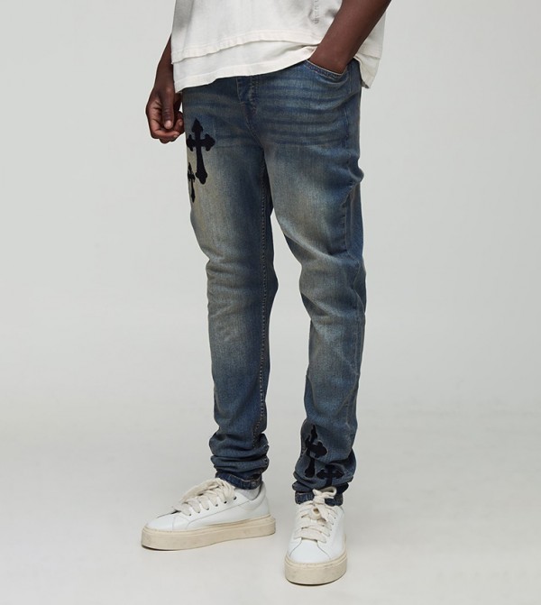 Tall Stacked Skinny Cross Embroidered Jeans