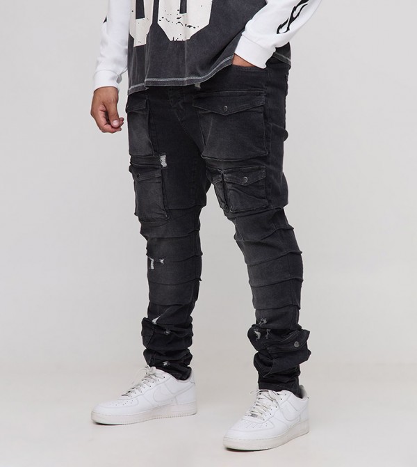 Multi Pocket Stacked Skinny Fit Cargo Jeans