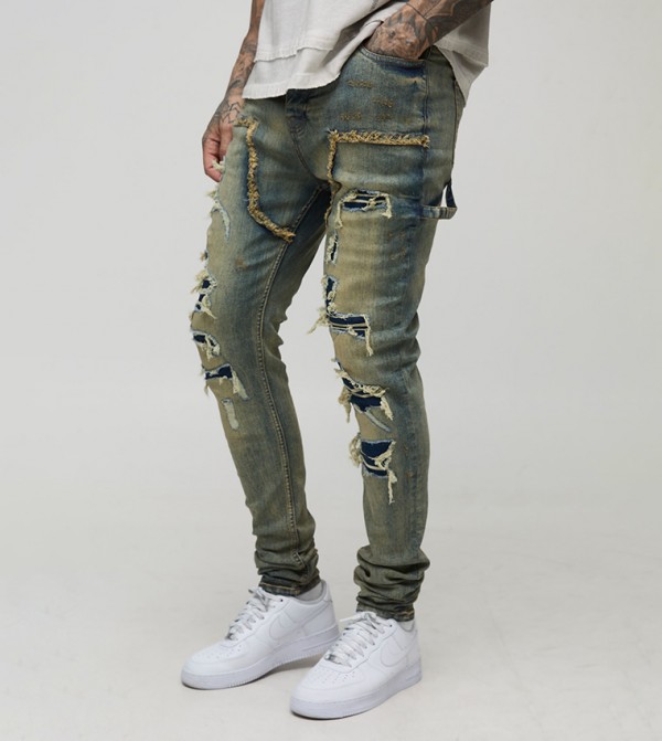 Tall Stacked Multi Ripped Carpenter Skinny Fit Jeans