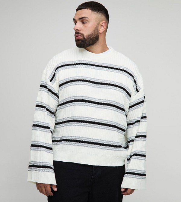 Plus & Tall Ribbed Knit Wide Sleeves Oversized Jumper