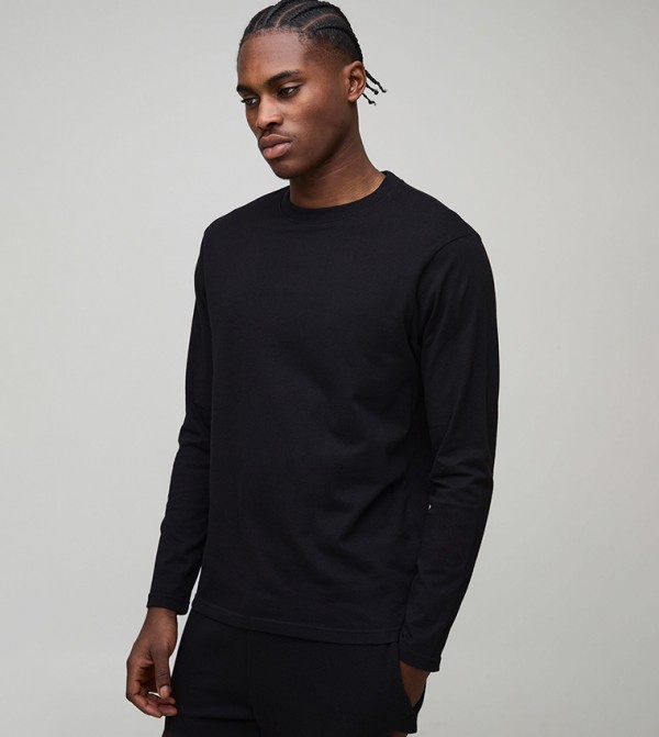 Solid Long Sleeves Regular Fit Crew Neck T-Shirt