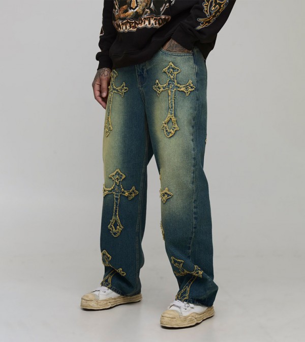 Plus & Tall Washed Cross Applique Relaxed Fit Jeans