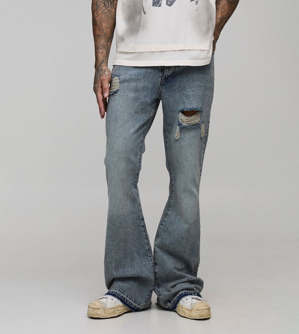 Plus & Tall Distressed Let Down Hem Rigid Flared Jeans