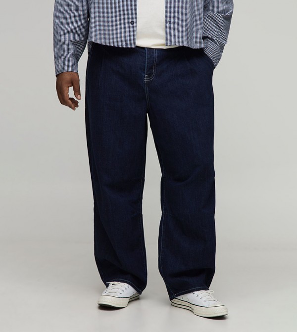 Plus & Tall Contrast Stitch Pleat Front Balloon Fit Jeans