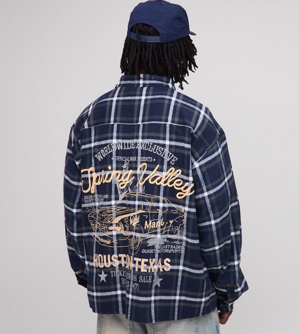 Tall Western Car Back Embroidered Flannel Shirt