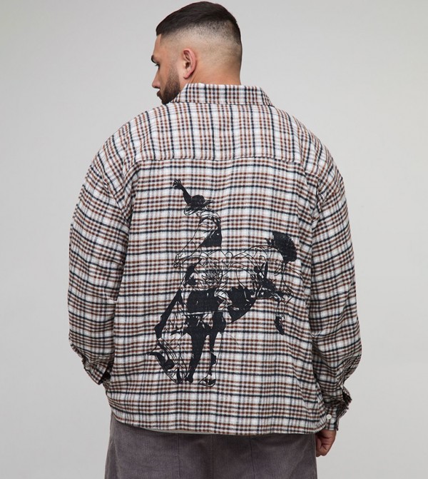 Plus & Tall Western Back Embroidered Flannel Shirt