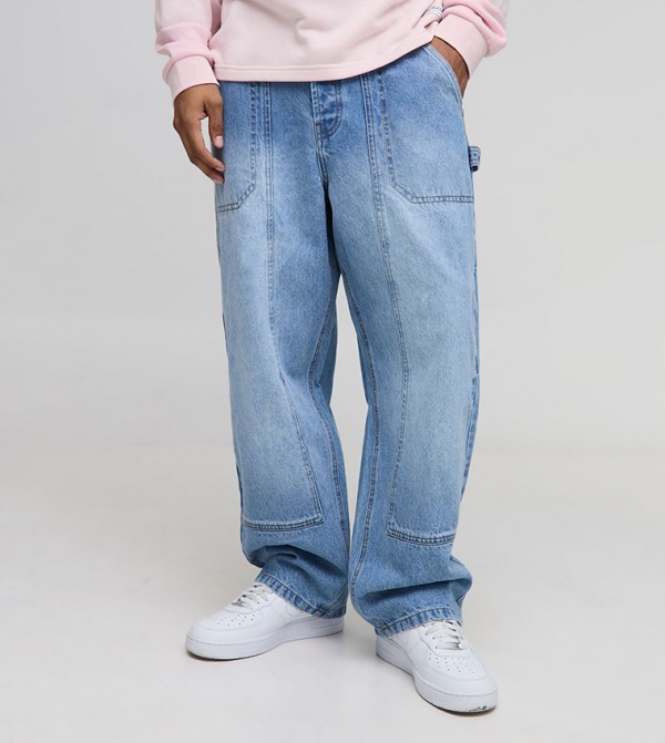 Washed Baggy Fit Carpenter Jeans