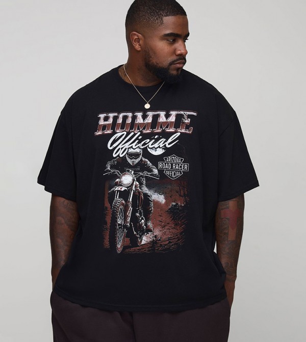 Homme Moto Racing Print Oversized T-Shirt