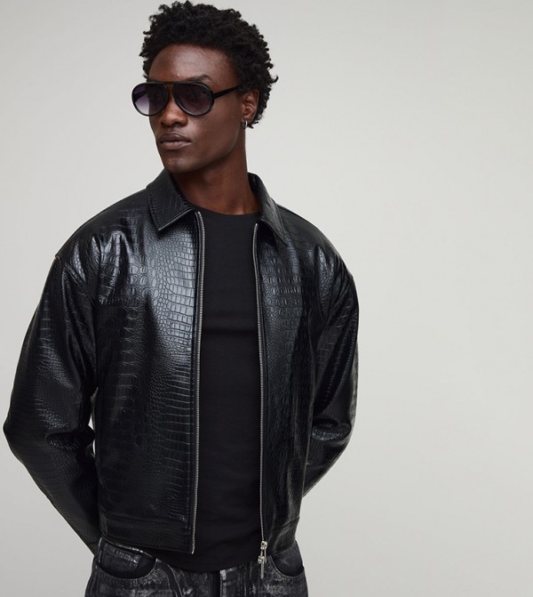 Boxy Faux Croc PU Harrington Jacket