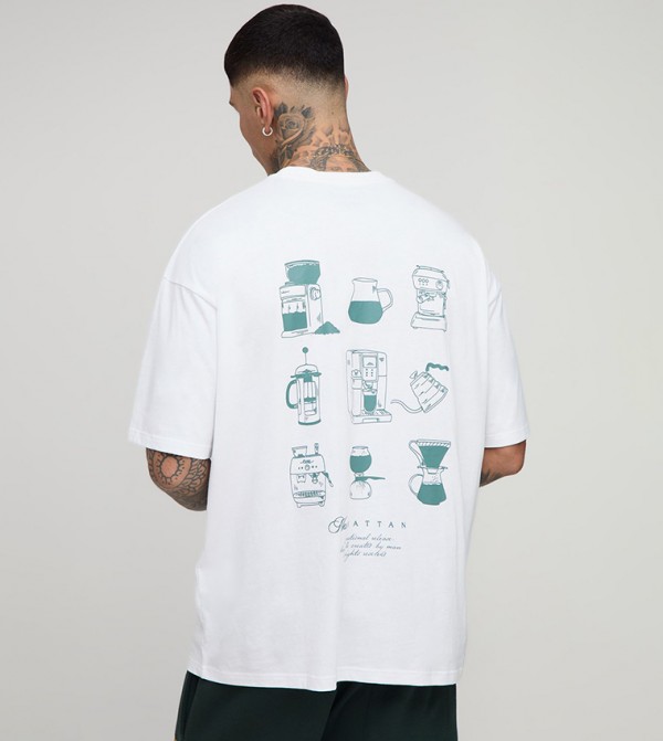 Tall Oversized Man Script Coffee Printed T-Shirt