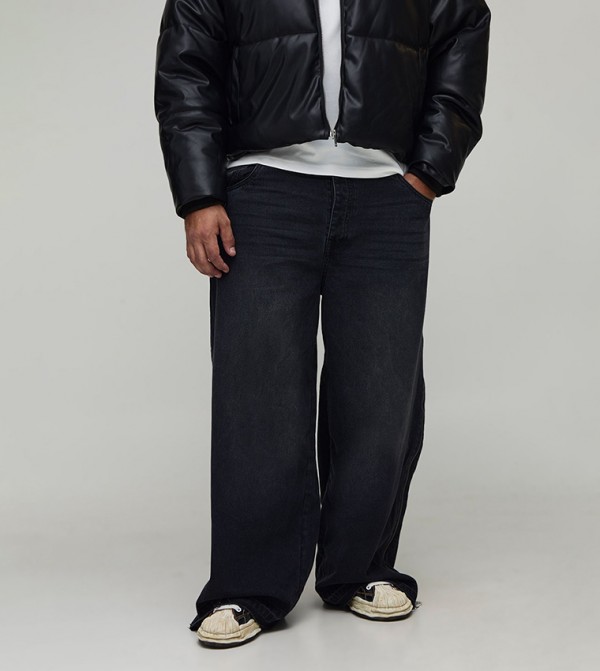 Let Down Hem Zip Gusset Baggy Fit Jeans