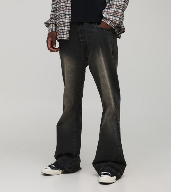 Tall Washed Contrast Gusset Relaxed Flared Jeans