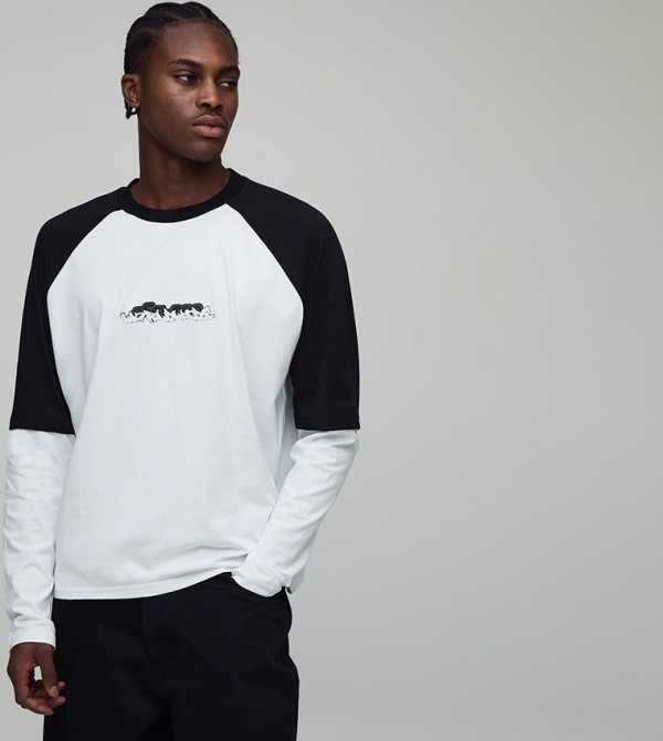 Faux Layer Embroidered Print Oversized T-Shirt