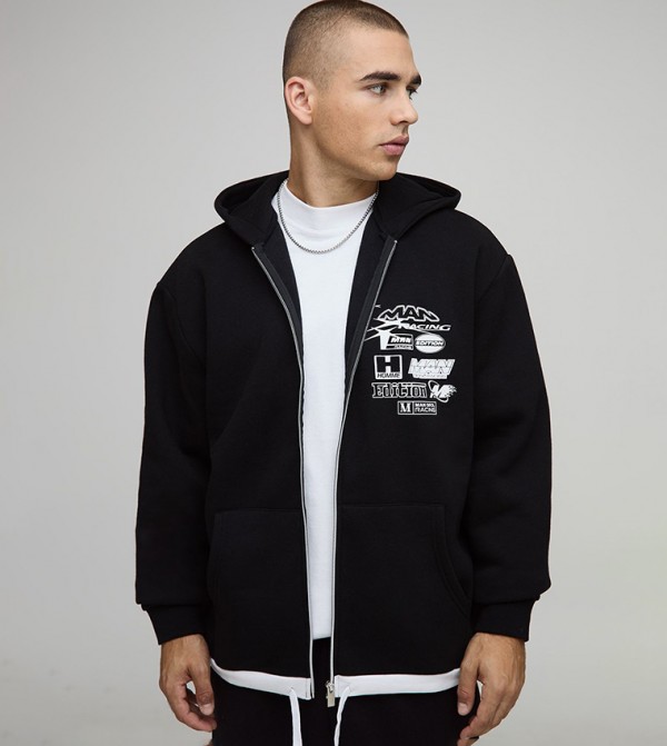 Moto Zip Through Oversized Hooded Jacket