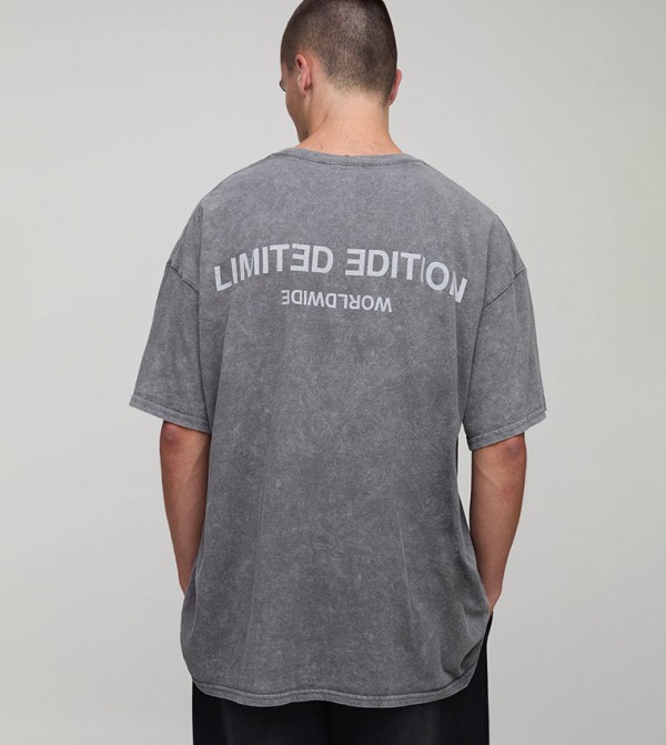 Limited Edition Text Washed Printed Oversized T-Shirt