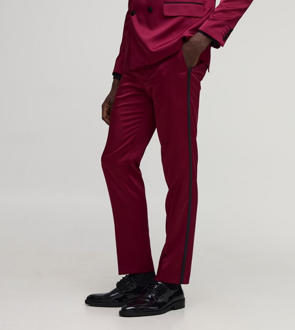 Side Striped Satin Tailored Straight Fit Trousers